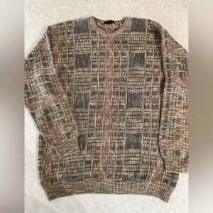 Men's Earth Tone Patterned Crewneck Sweater vintage sweater size XTL